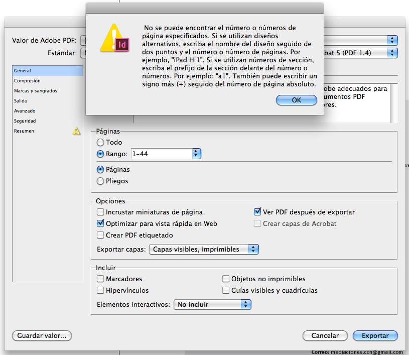 Error exportar PDF en InDesign 1