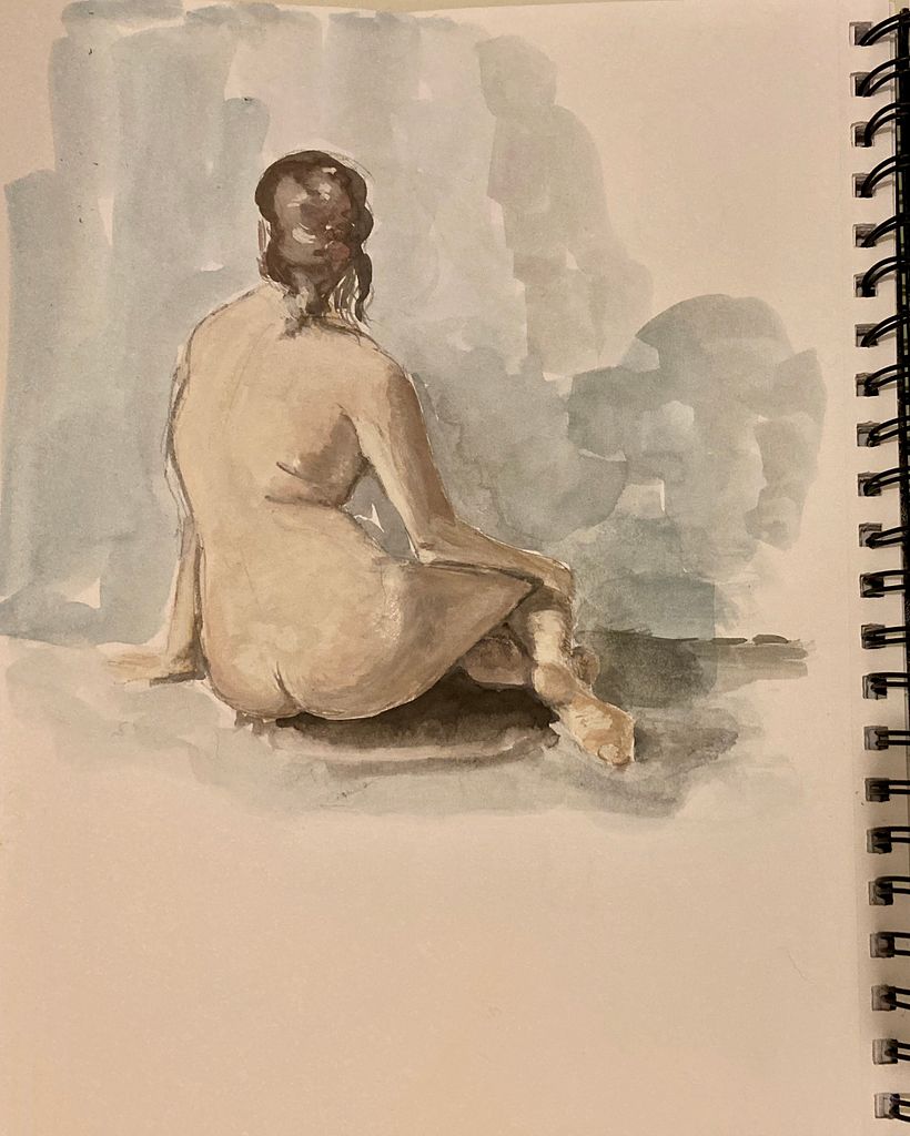 Human figure sketch in poster paint -1