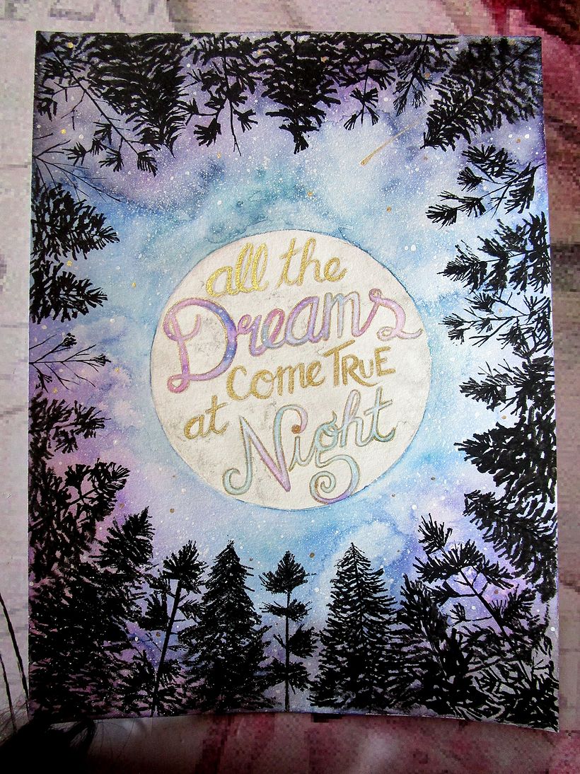 Proyecto final, incluyendo tinta china y acrílico metálico y blanco para splatter.