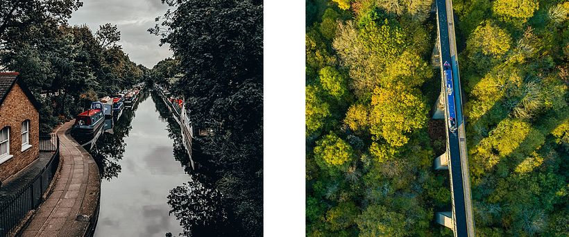 Regents Canal, Little Venice, London + Pontcysyllte Aqueduct (UNESCO World Heritage Site).