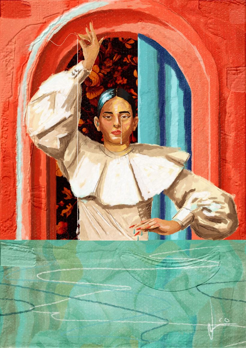 Recreación del llanto y la fuerza de una mujer, con una referencia de una imagen de La Rosalía.