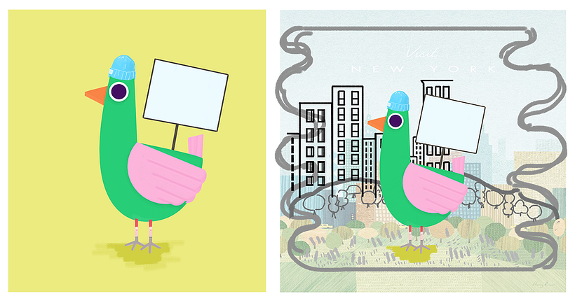 Pigeon idea en ilustrator + Principio de la organización de la ilustración
