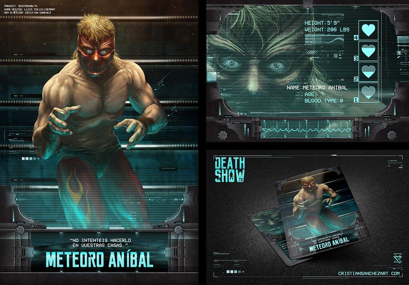 Ficha de personaje. Parte frontal y parte trasera mostrando estadísticas personales.