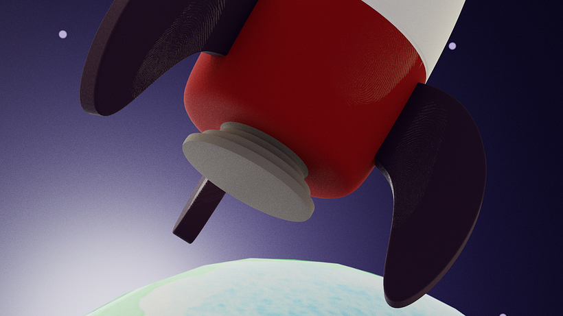 Close up of rocket toy created in Blender 2.8
