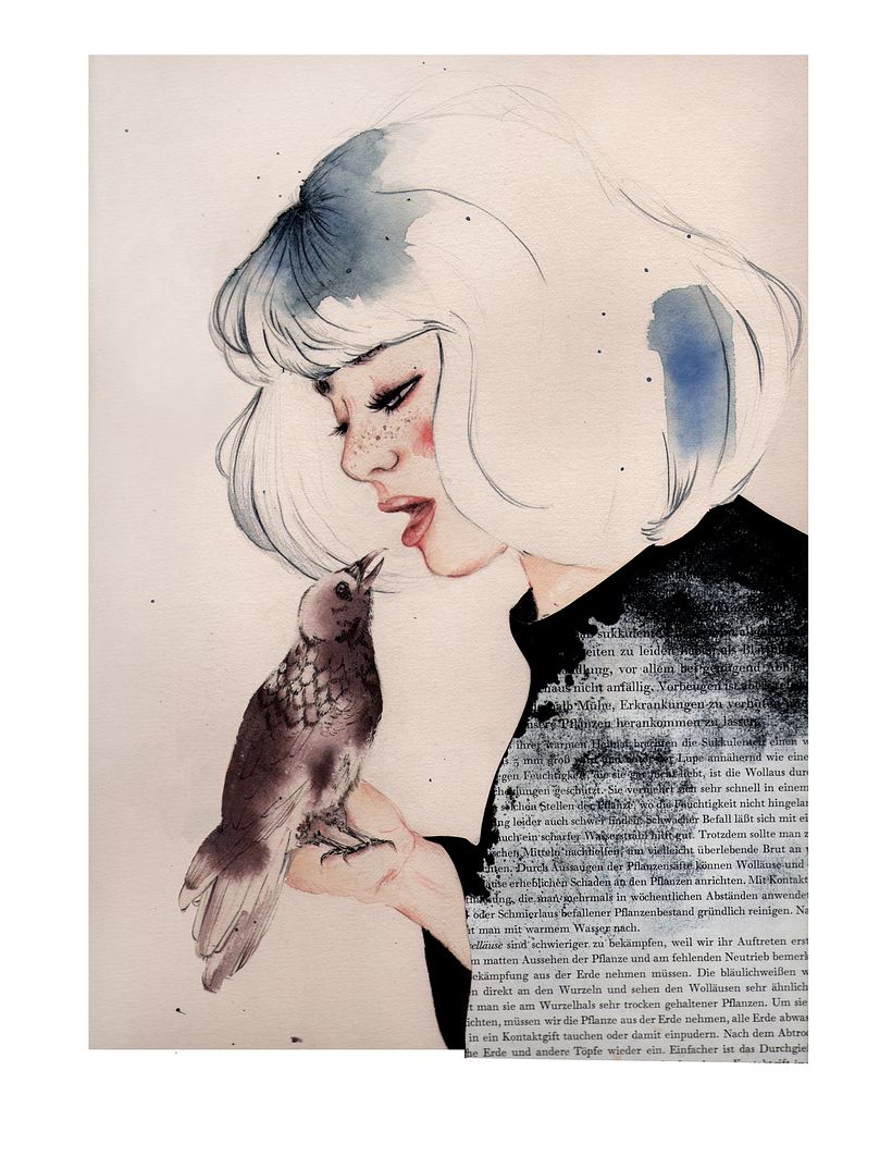 Ilustración con acuarela, tinta y collage