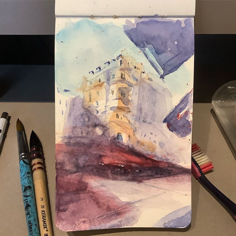 I wasn't sure if I should add some pen details, so I left it just with the brushwork