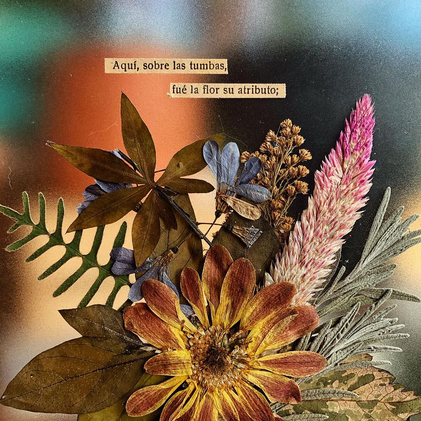 Composición botánica con plantas prensadas. 15x15 cm. Para cliente 2020