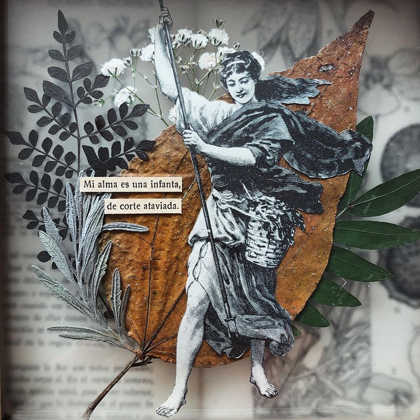 Analog collage with pressed plants and clippings. Happy Green Family 2020. 