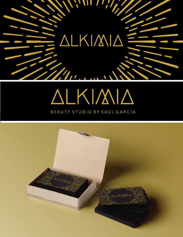 Logotipo y tarjetas de presentación para Alkimia Beauty Studio.