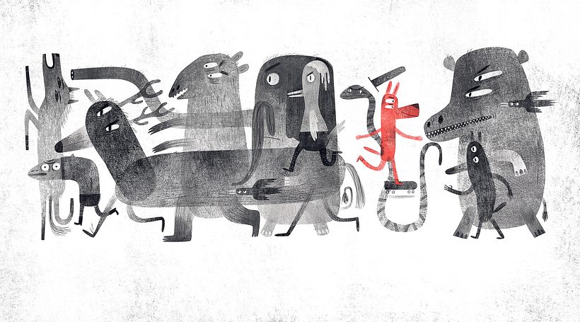 Resalto el personaje principal con color rojo.