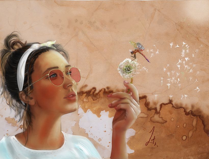  Retrato ilustrado con Procreate  --- la danza de las libélulas         0