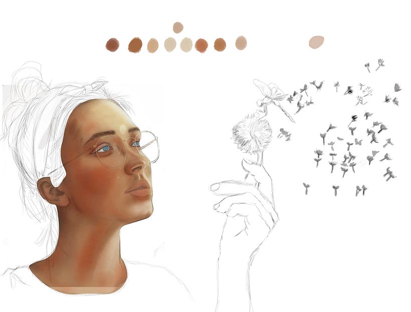  Retrato ilustrado con Procreate  --- la danza de las libélulas         3