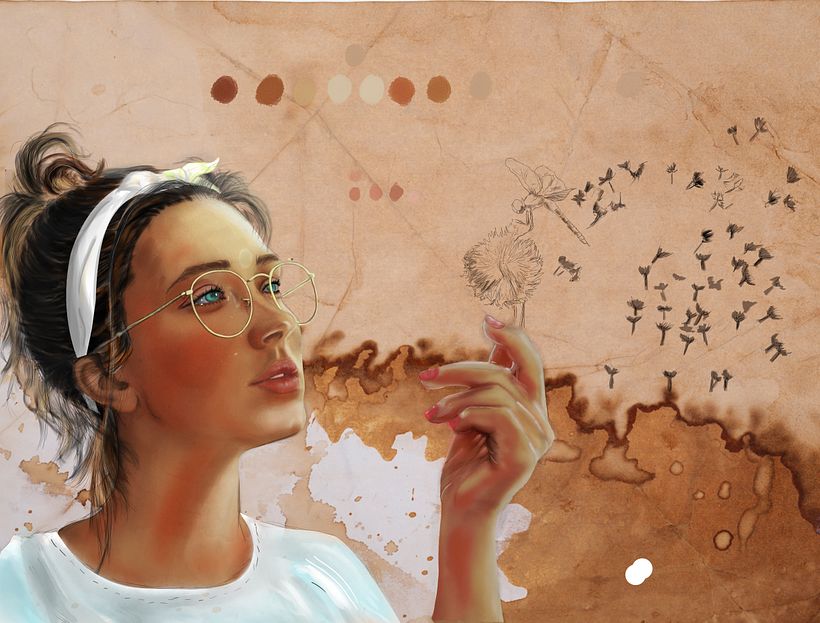  Retrato ilustrado con Procreate  --- la danza de las libélulas         1