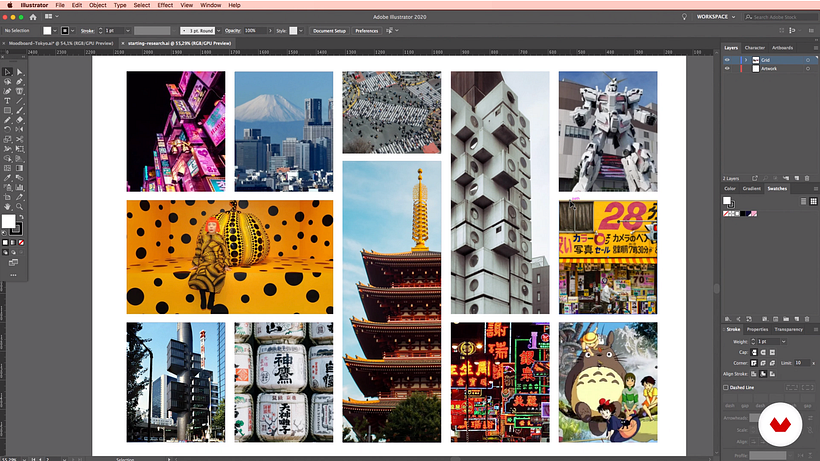 Birgit crea un mood board de Tokio con imágenes de referencia