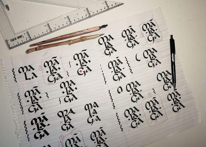 Bocetos caligráficos. Pluma Pilot Parallel Pen de 3.8mm y tinta caligráfica Pelican.