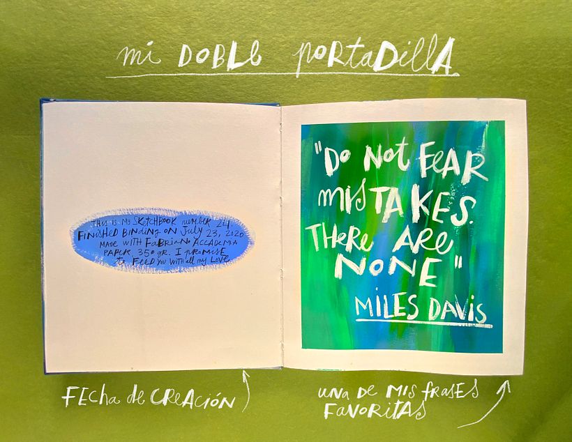 la doble de la portadilla, con la fecha y alguna frase inspiracional