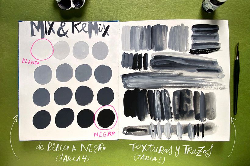 ejercicio y experimentación con mezclas y texturas en blanco y negro