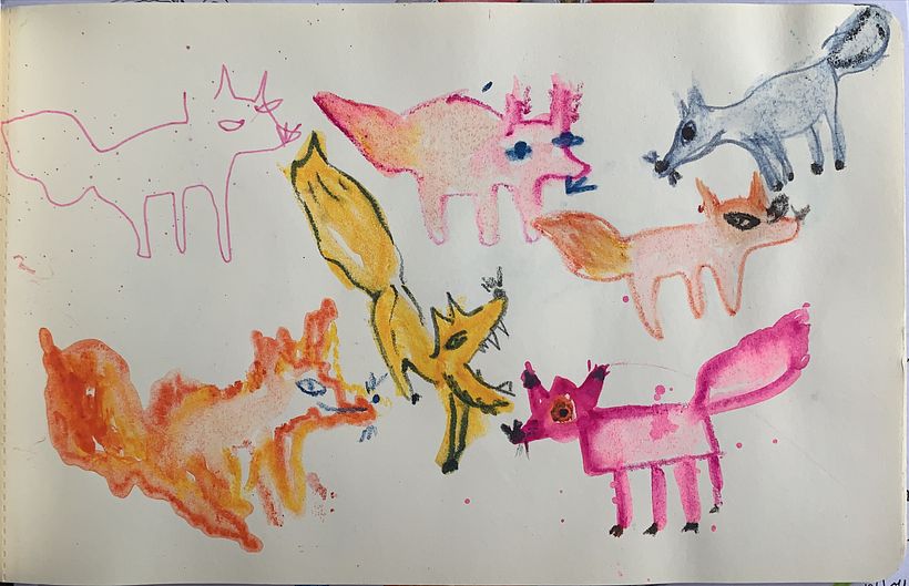 Drawing fox with eyes wide shut