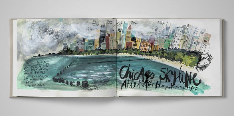 Skyline de Chicago desde North Avenue Beach. Es una larga playa junto al lago Michigan que ofrece un maravilloso skyline.