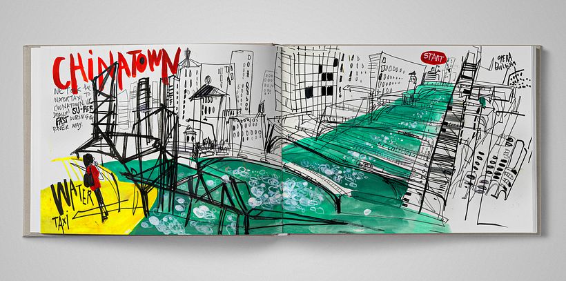 El viaje del water taxi hasta Chinatown fue más rápido de lo que me pensaba. Hice el dibujo como pude ;)