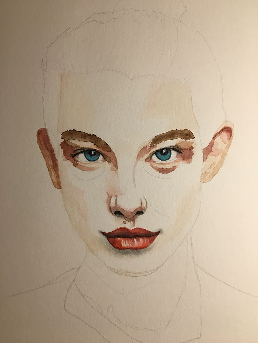 Once again, the mouth was much too red and present, all my models ended up with lipstick. I'm still working on it...