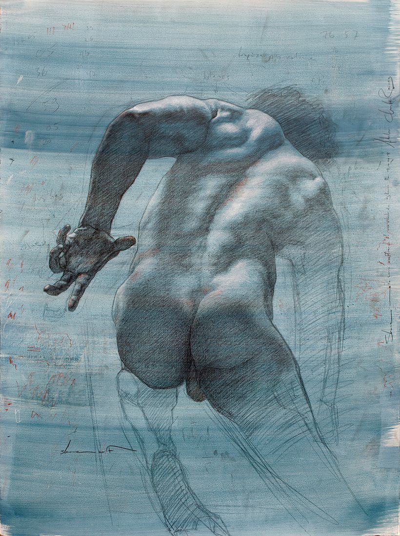 Graphite, sanguine and chalk on prepared paper, 76 x 57cm