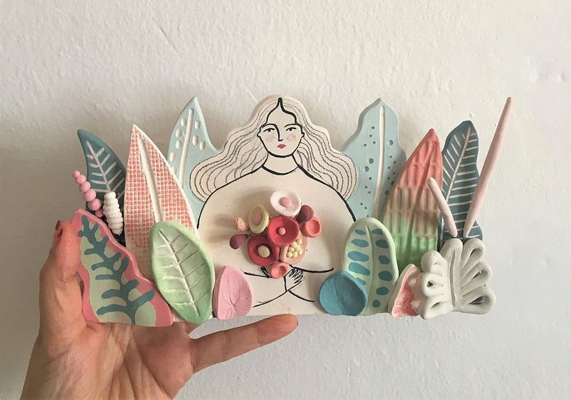 Illustration for the course "Illustration and Modeling Techniques in Ceramics" still in the biscuit stage