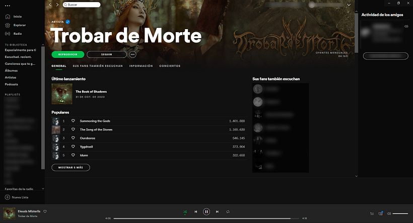 Captura real pantalla Spotify