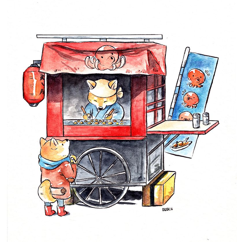 Takoyakis - Traditionelle Illustration