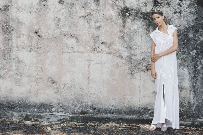 VESTIDO LUNAR MAXI CAMISERO ASIMÉTRICO TEXTURA/ALGODÓN  0