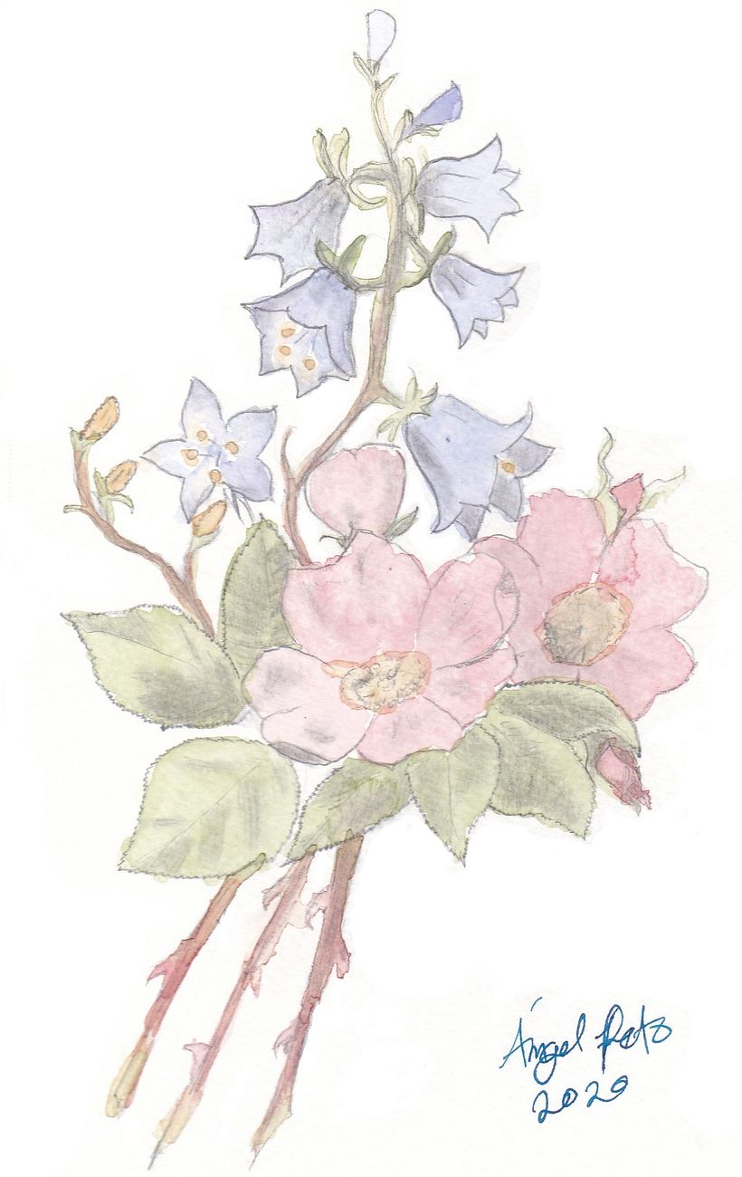 Ramo de flores: Técnica de grisalla.