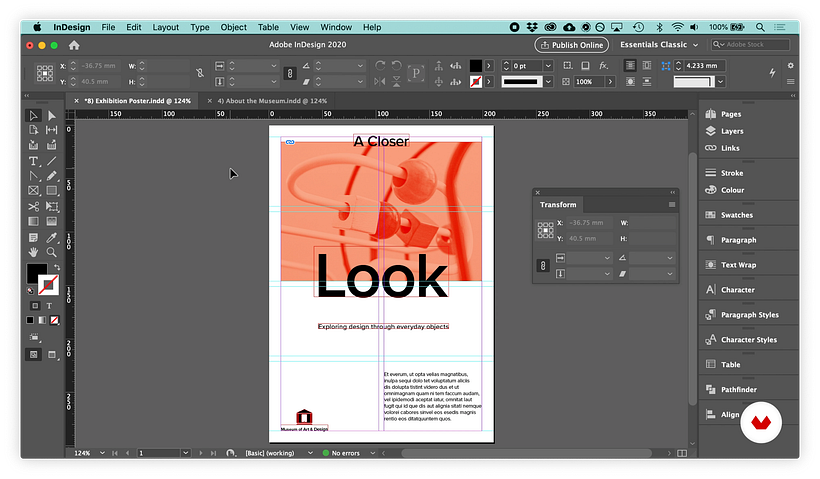 Visão principal do InDesign