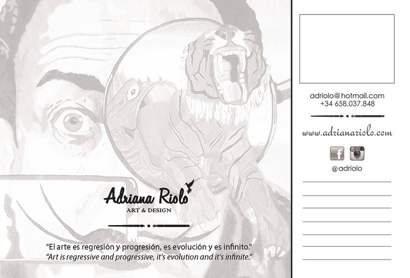 Postales creadas para Expo de Arte en One Ocean Club BCN. La imágen de Dalí era el cuadro principal de la exposición.