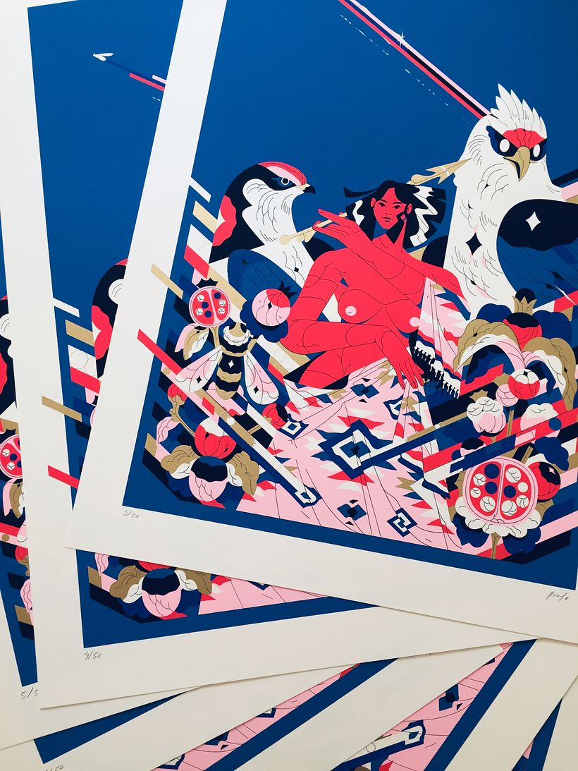 Tuvo un final bonito impreso en serigrafía a 6 tintas en un formato de 46 cm x 66 cm. Realizado en taller 75 grados