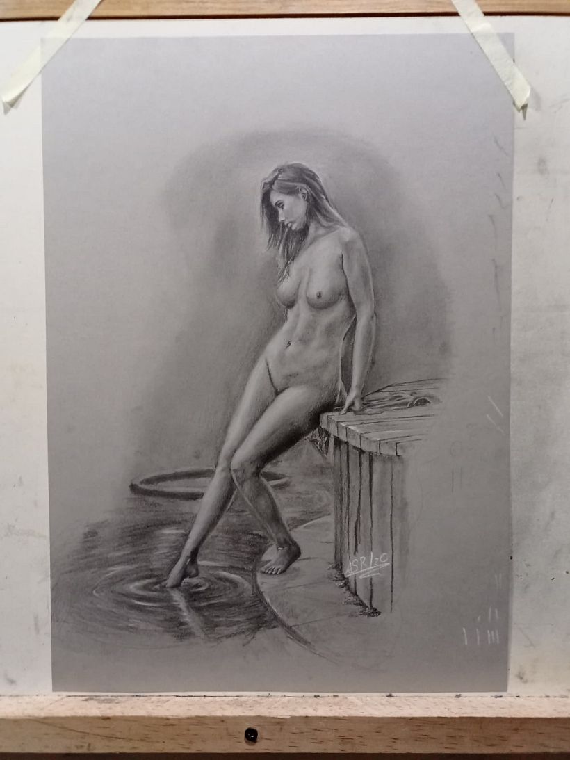 Así que agregué un poco del fondo, al menos el tono medio de este y el agua, para que no explicar el pie derecho