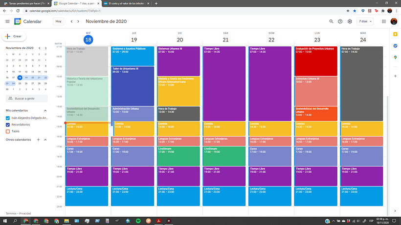 En esta imagen se puede ver más o menos el cómo tengo organizada mi semana.