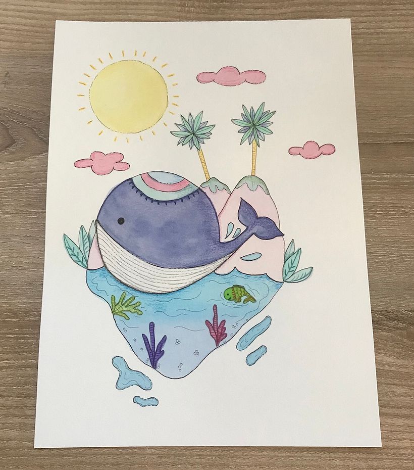 Watercolour, unfortunately my phone didn't do the colours any justice.