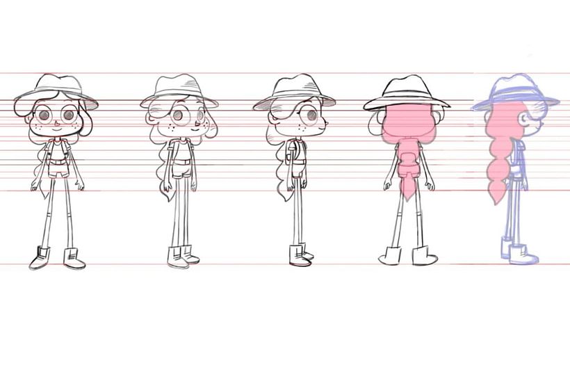 I started with the turnaround. I first sketched the position and then I did the clean version over the sketches.