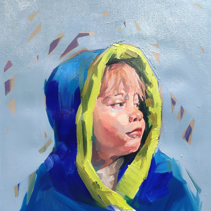 Portrait acrylique et huile de mon fils. 1