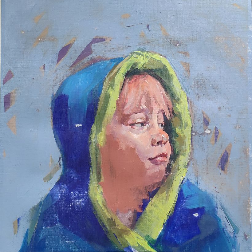 Portrait acrylique et huile de mon fils. 2