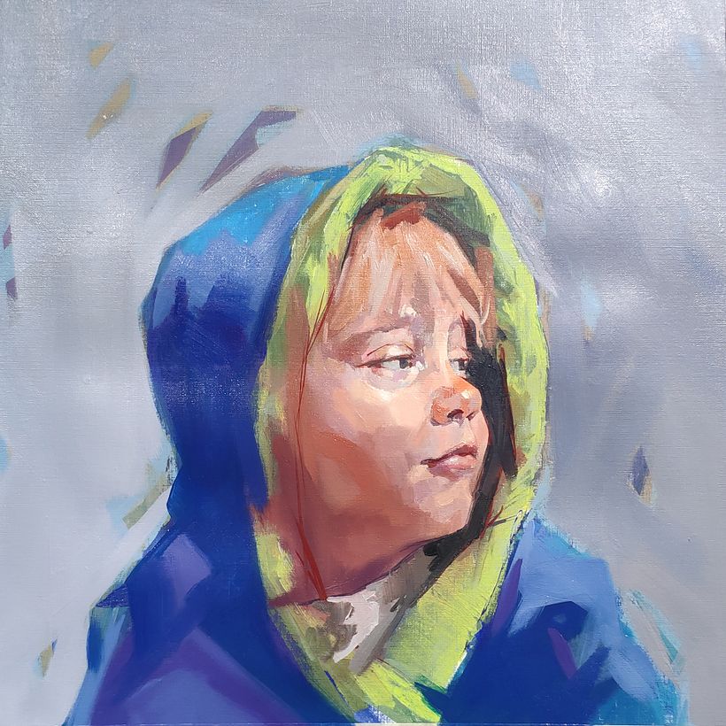 Portrait acrylique et huile de mon fils. 3