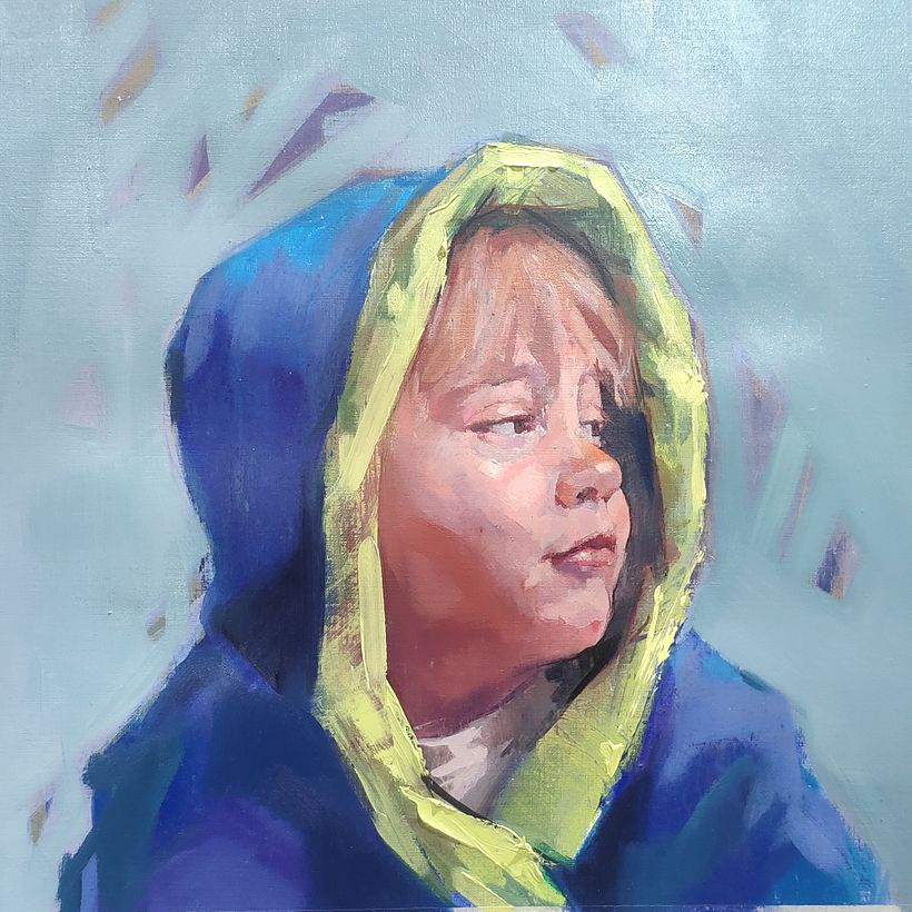 Portrait acrylique et huile de mon fils. 4