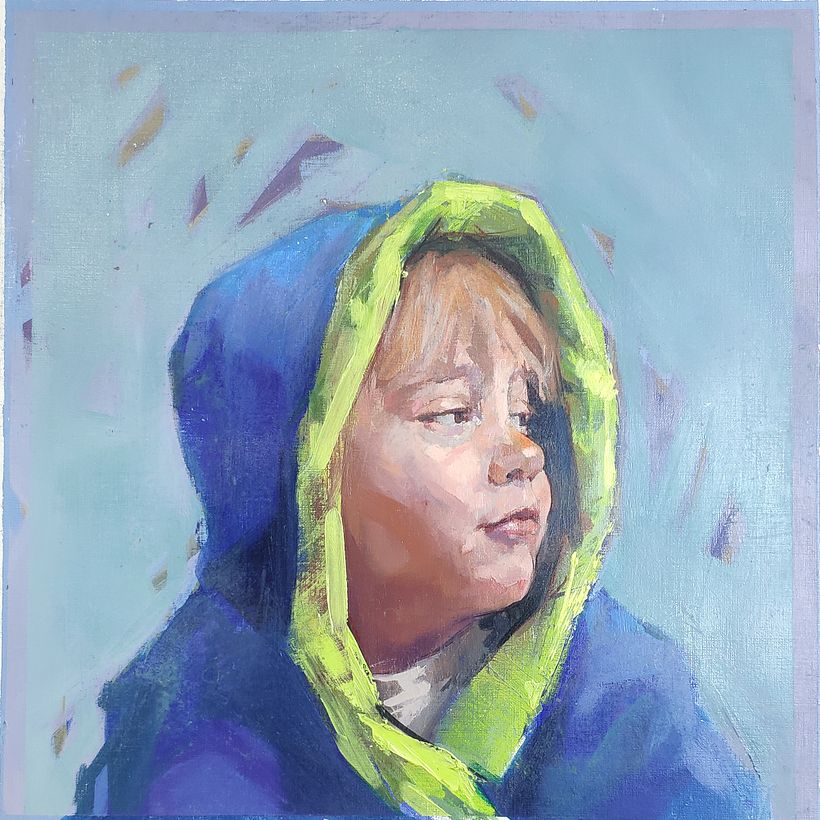 Portrait acrylique et huile de mon fils. 5