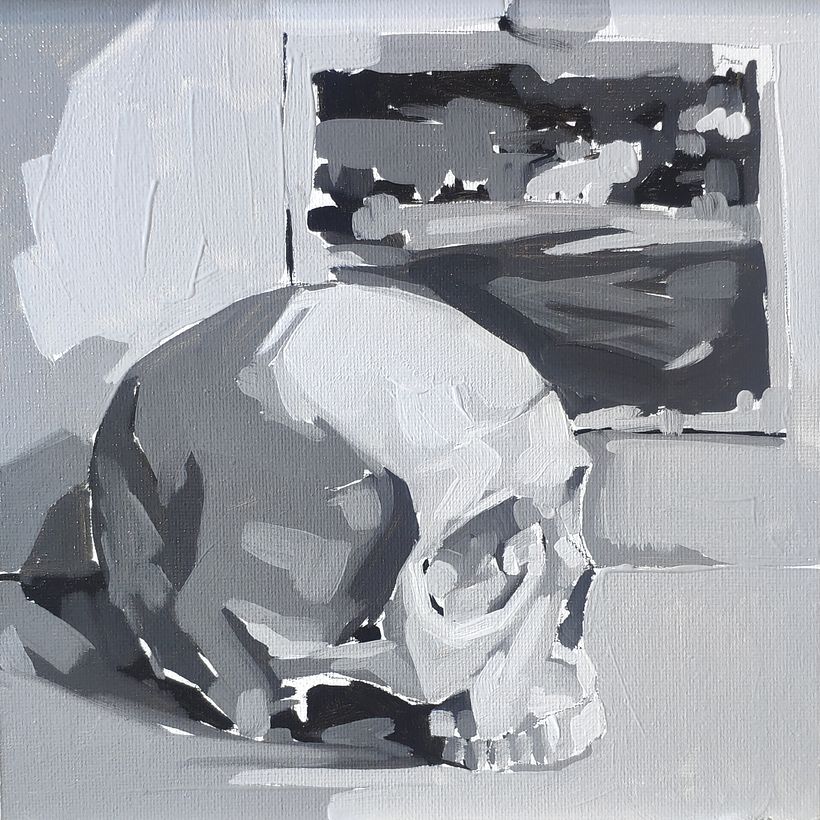 Calavera en blanco y negro al óleo. -1