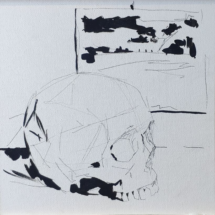 Calavera en blanco y negro al óleo. 0