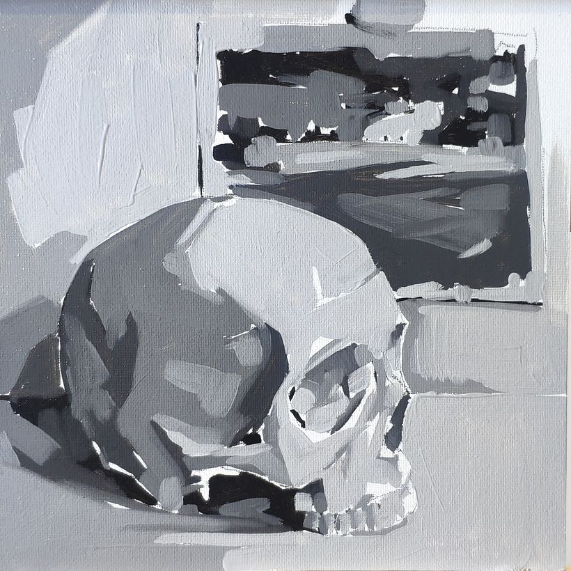 Calavera en blanco y negro al óleo. 1