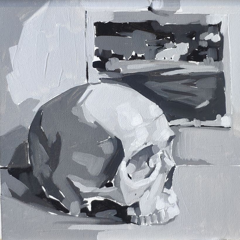 Calavera en blanco y negro al óleo. 3