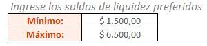 Rango de liquidez aceptado (aviso de exceso o falta de liquidez automático)