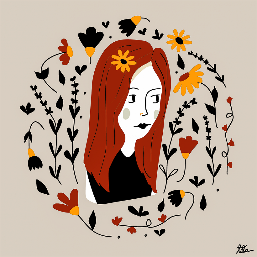 Meu projeto do curso: Retrato ilustrado com elementos botânicos 1