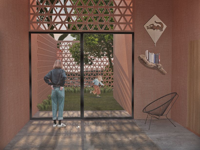 Habitación interior tipo 1. Hostal Cuetzalan. Ciudad de México